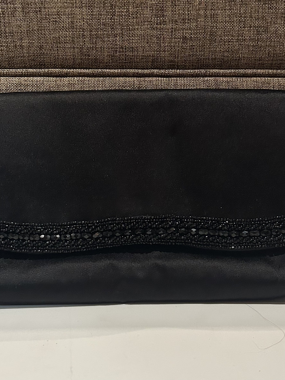 VTG Magid Black Satin Evening Bag Purse Clutch Beaded Band by Closure